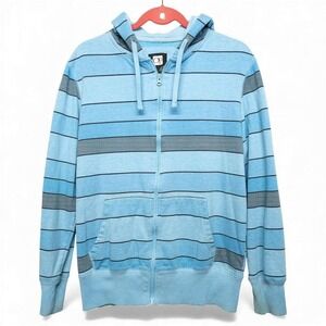 OP Ocean Pacific Mens Striped Zip Up Hoodie Blue Grey Black Size M